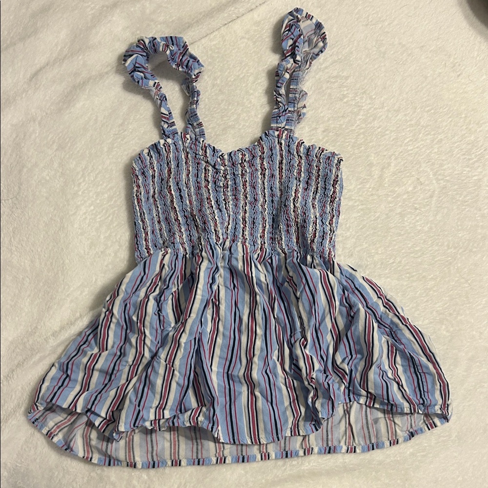 Striped tank with elastic top and flowy bottom